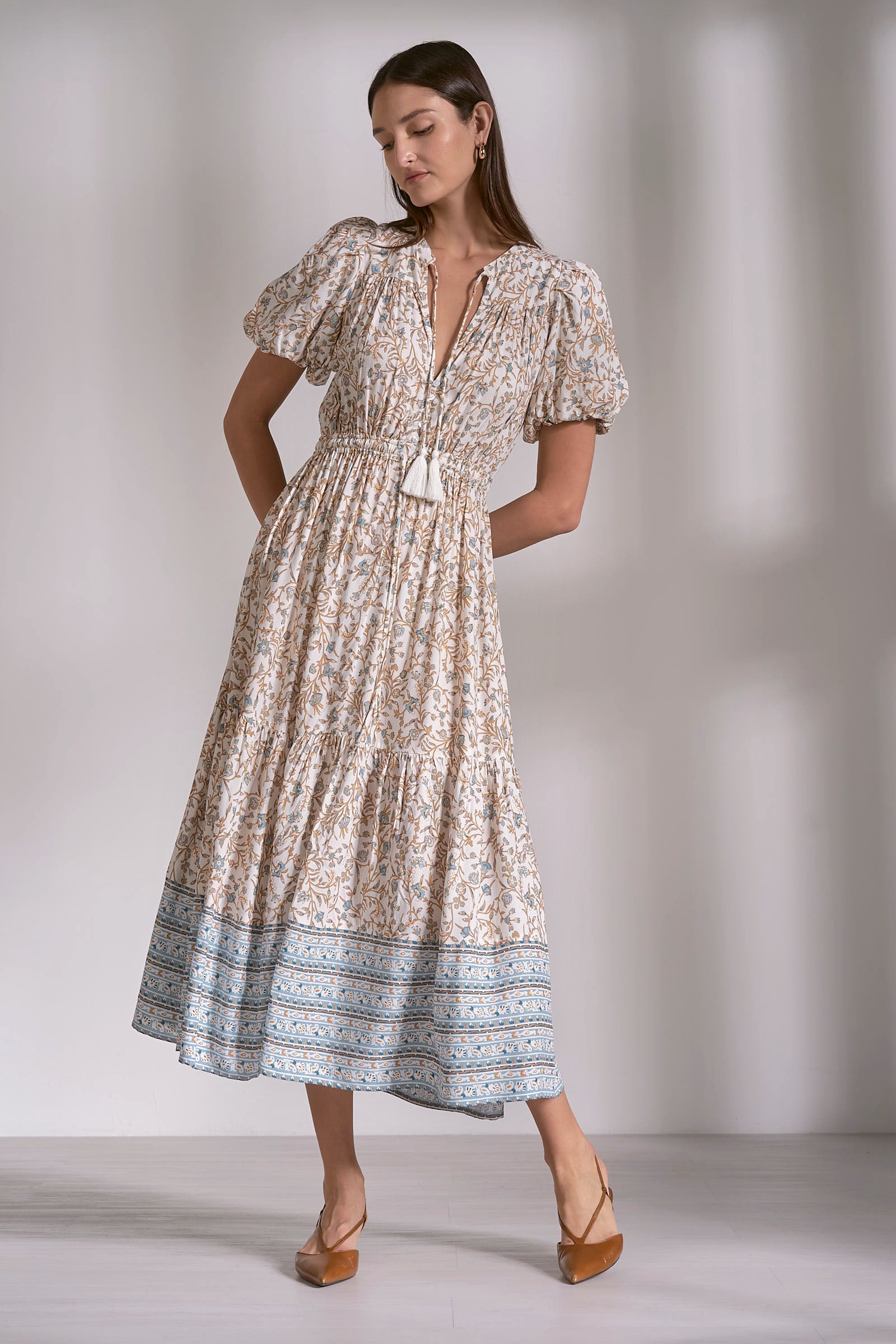 Elan Split Neck Maxi Dress - Blue Whimsy