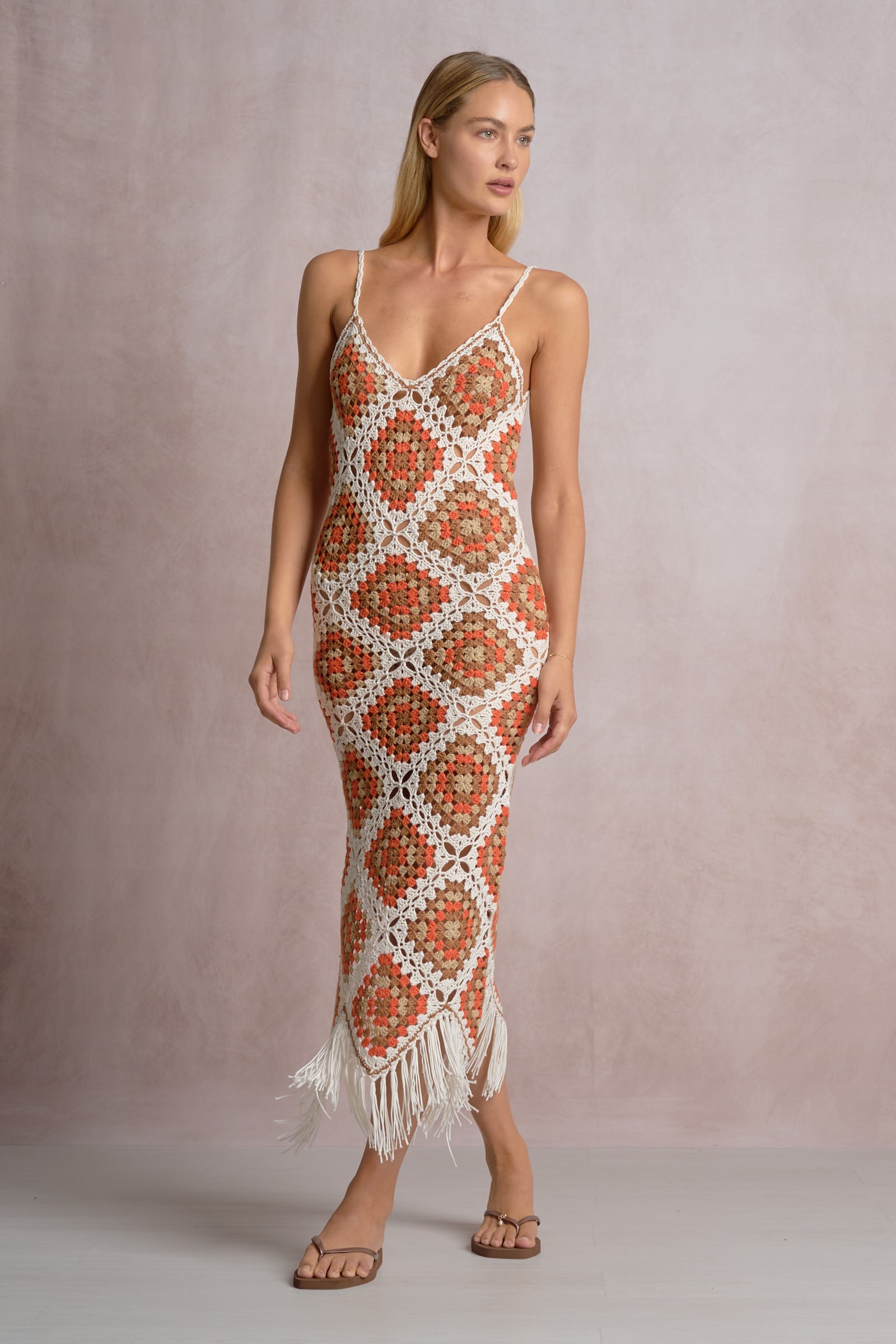 open lace back dress Orange Crochet Maxi Dress