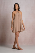Santorini Halter Dress Brown - Shop Elan
