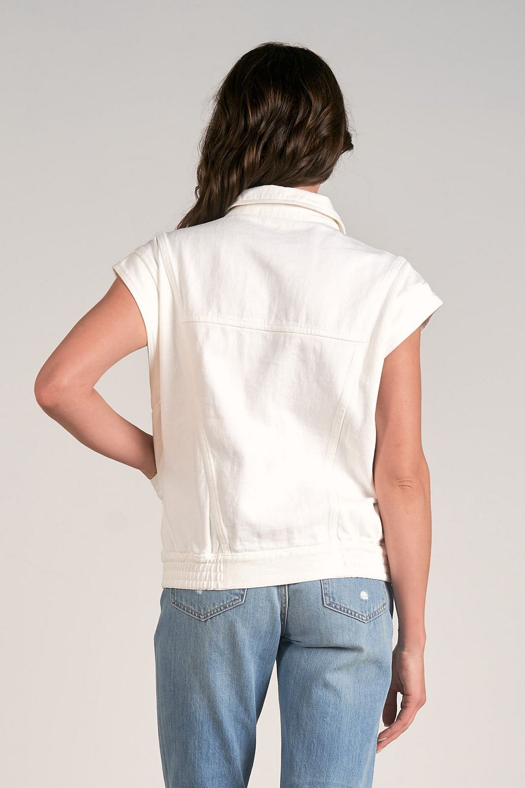 White sleeveless outlet denim vest