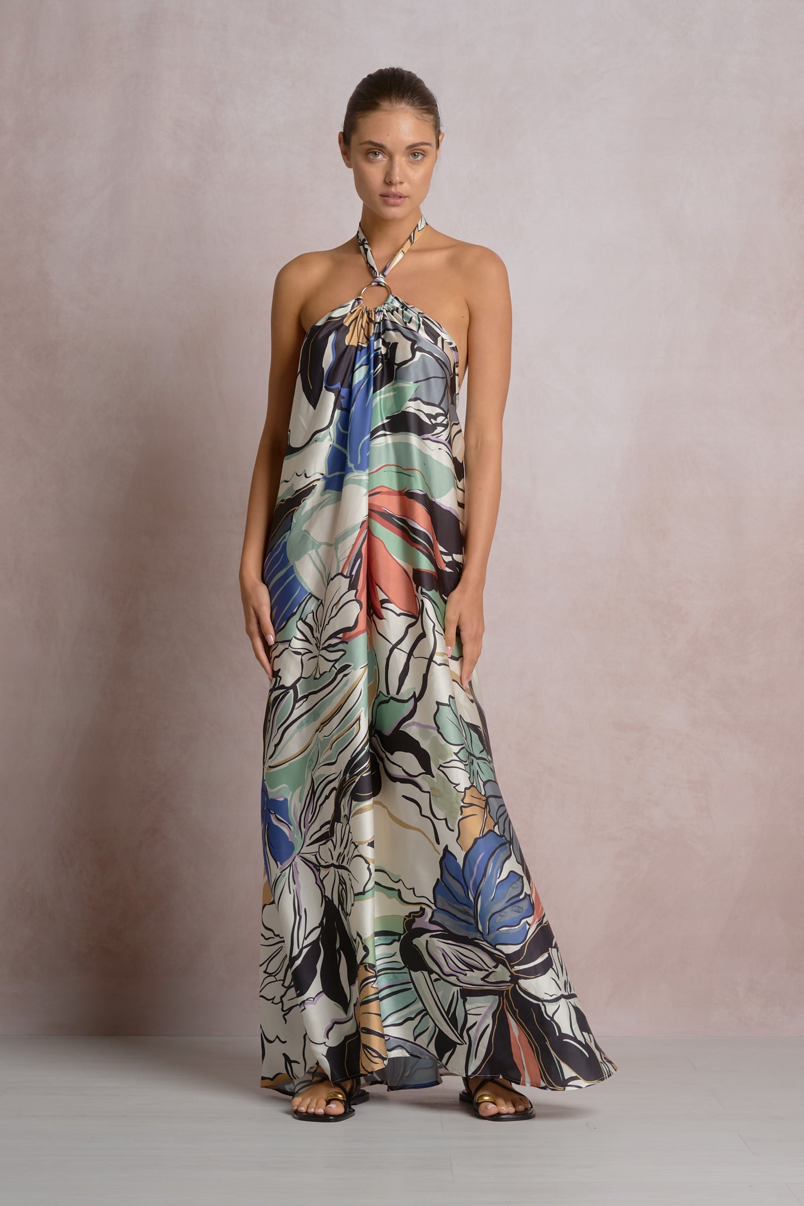 Elan Printed Ring Halter Maxi Dress - Blue Botanical Elan Printed Ring Halter Maxi Dress - Blue Botanical