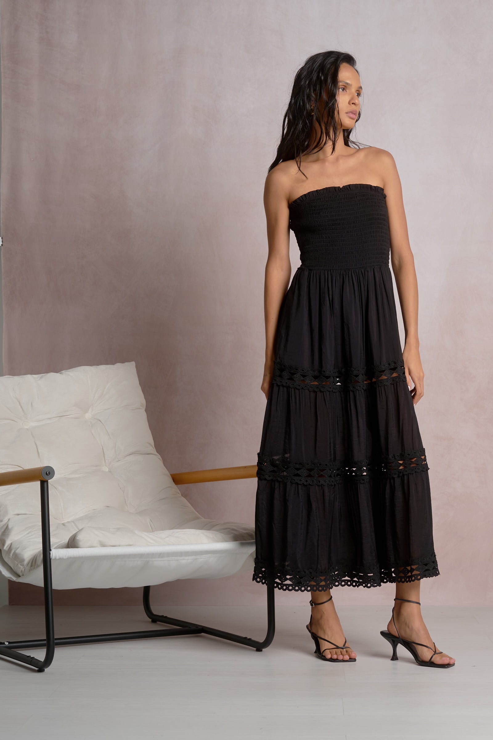 Soli Strapless Tiered Maxi Dress Eyelet Lace Trim Resort Dress | Shop Elan Soli Strapless Tiered Maxi Dress Eyelet Lace Trim Resort Dress | Shop Elan