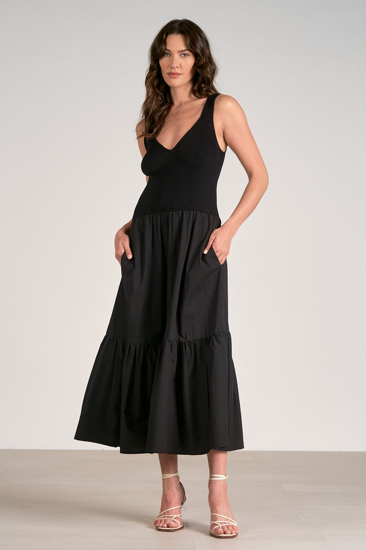 Elan Rhodes Mixed Media Midi Dress Black / M
