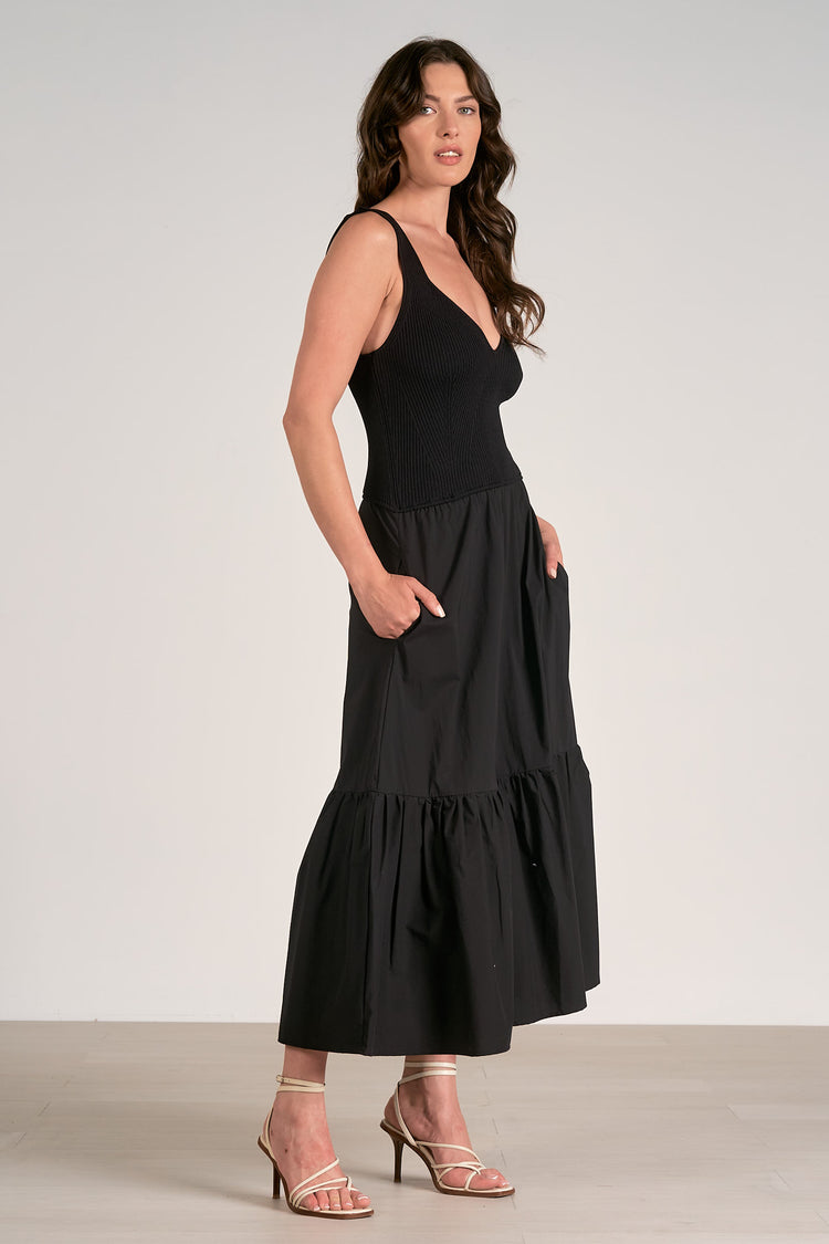 Elan Rhodes Mixed Media Midi Dress Black / M