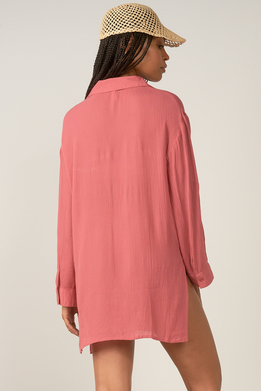 Button Front Baseball Jersey Dress - Pink